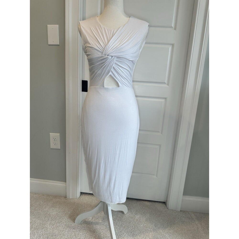Bebe Dress Stretch Midi Bodycon  Sleeveless White Small Bridal Bachelorette